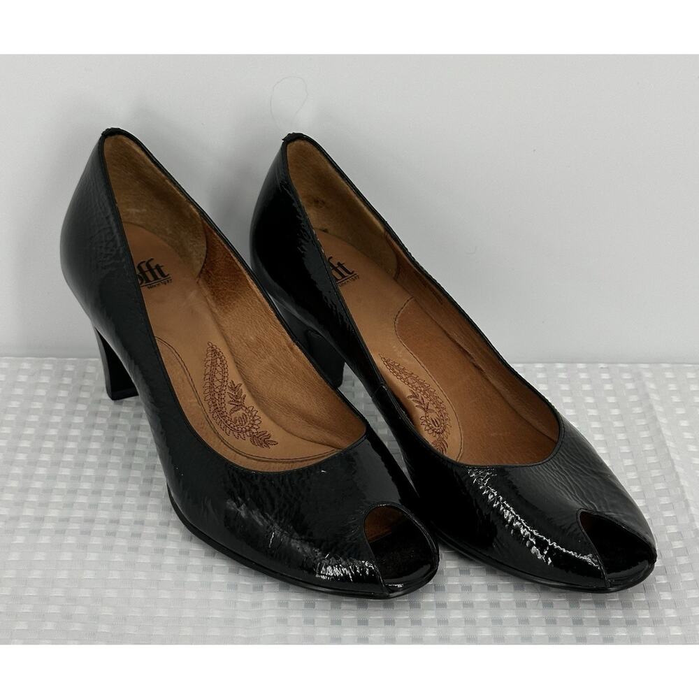 Sofft Sandals Womens 9 M Slip On Pumps Black Leather Casual Heels Peep Toe